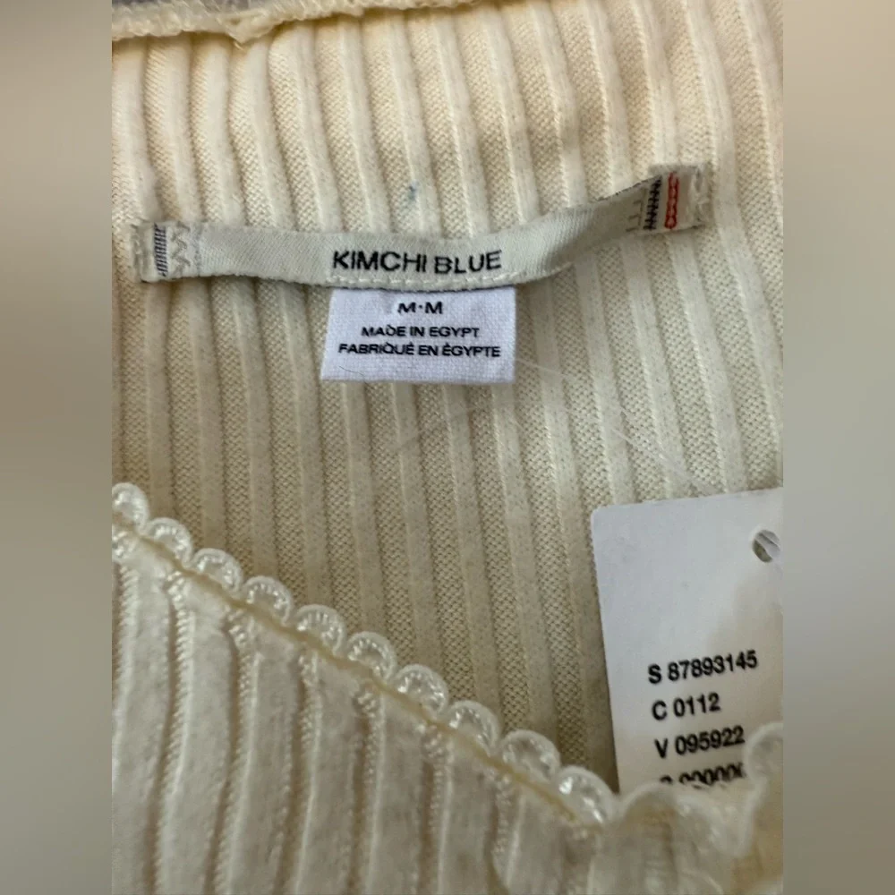 Urban Outfitters Kimchi Blue Cream Ribbed Cropped Long Sleeve Top - Size Medium